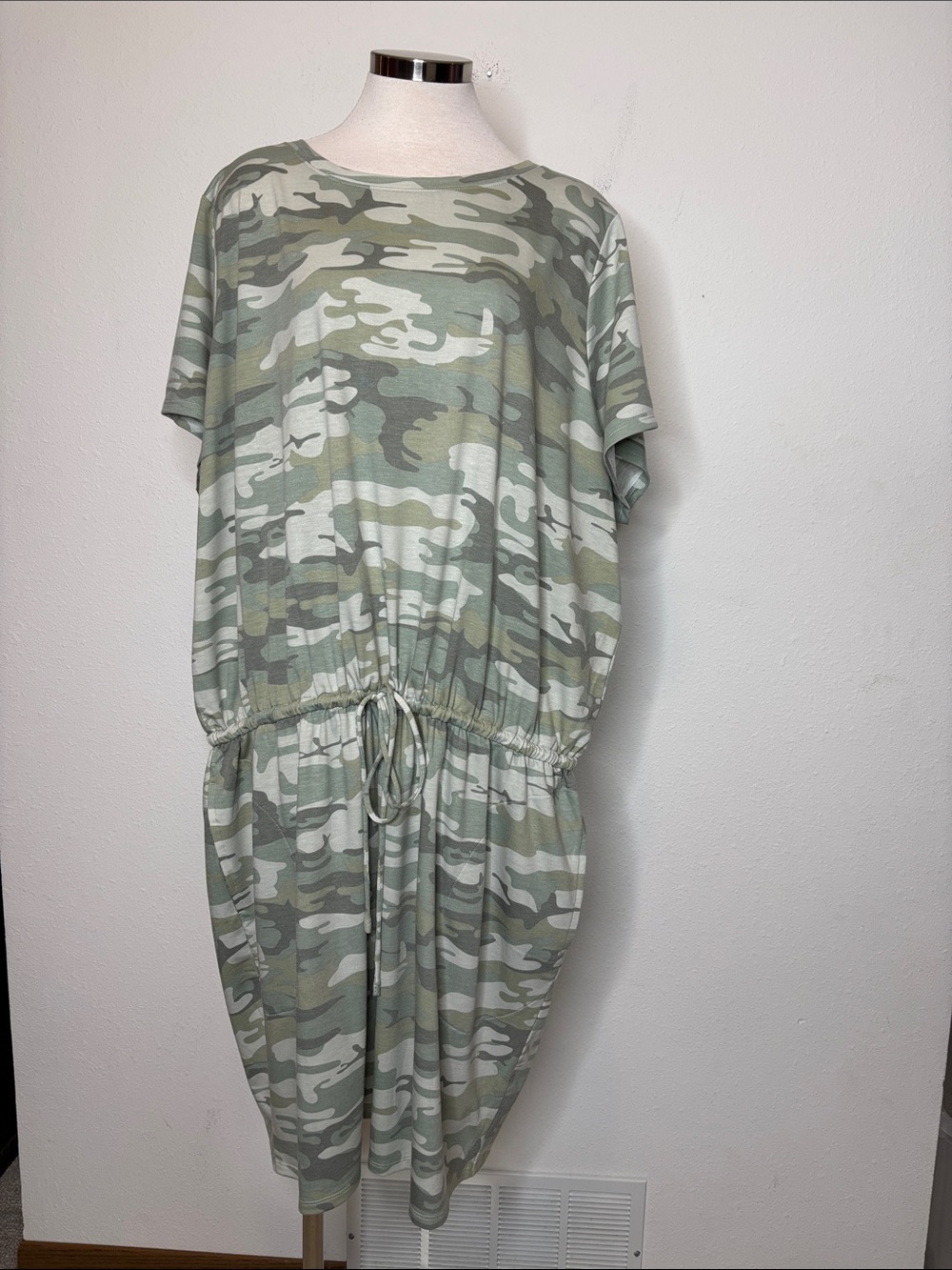 Belle by Kim Gravel Sage Green Camo Drawstring Dress